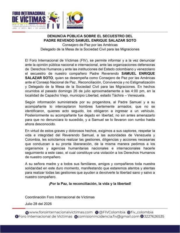 Secuestro en Táchira: hombres armados se llevaron al reverendo colombiano Samuel Salazar